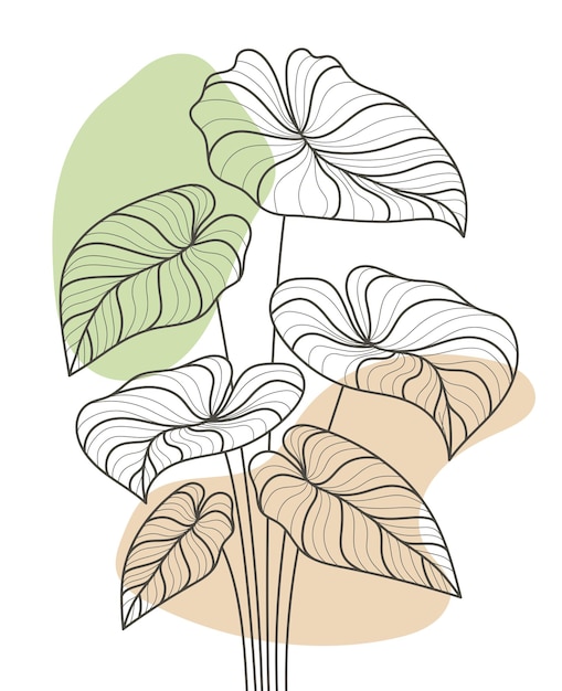 Hand drawn flat design simple flower and tropical plant outline