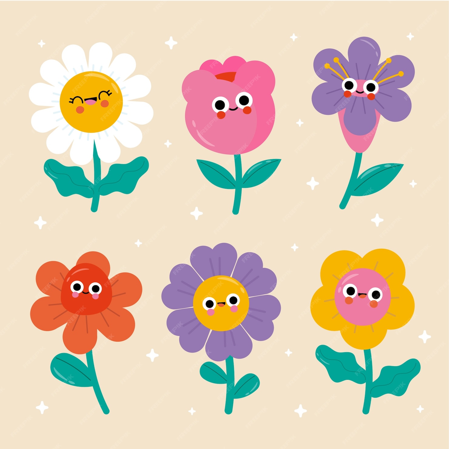 Premium Vector Hand drawn flat design smiley face flower illustration