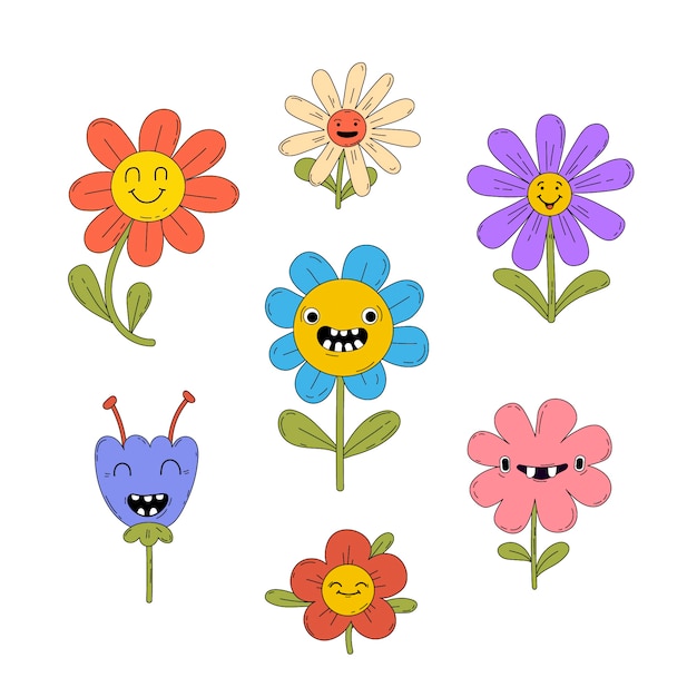 矢量手绘平面设计笑脸花卉插图