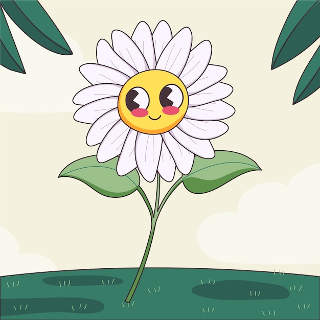 Hand drawn flat design smiley face flower illustration