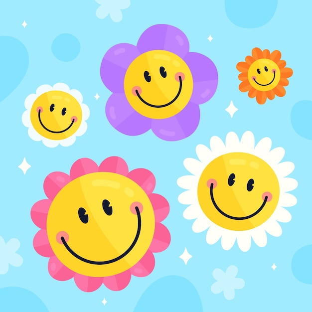 Hand drawn flat design smiley face flower illustration