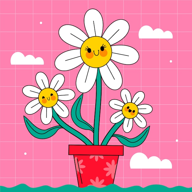 Hand drawn flat design smiley face flower illustration