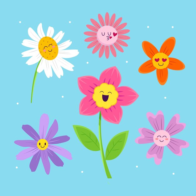 Vector hand drawn flat design smiley face flower