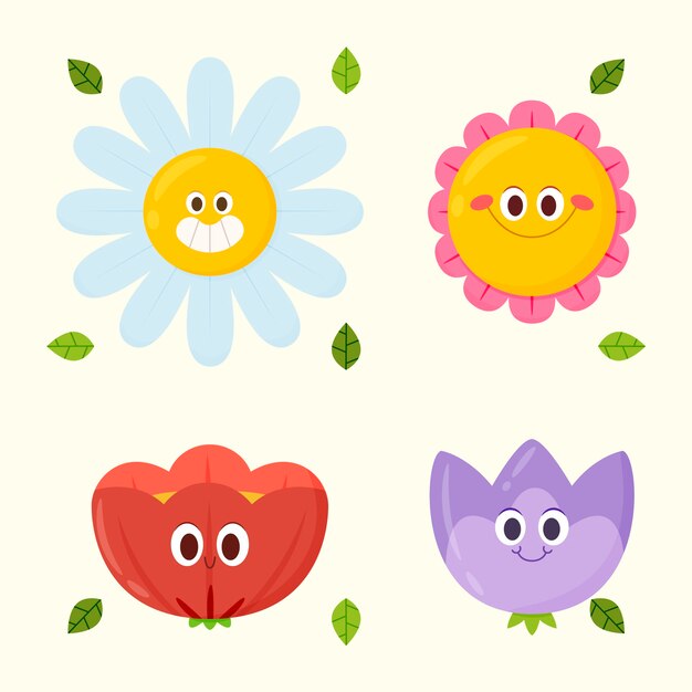 Vector hand drawn flat design smiley face flower