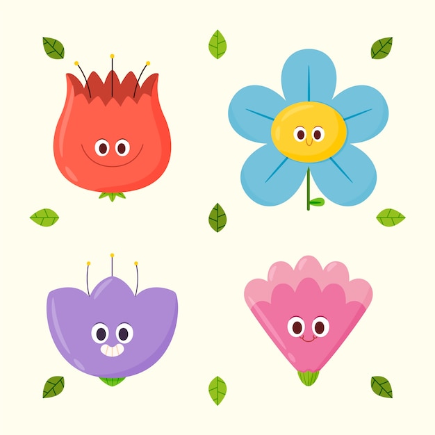 Vector hand drawn flat design smiley face flower