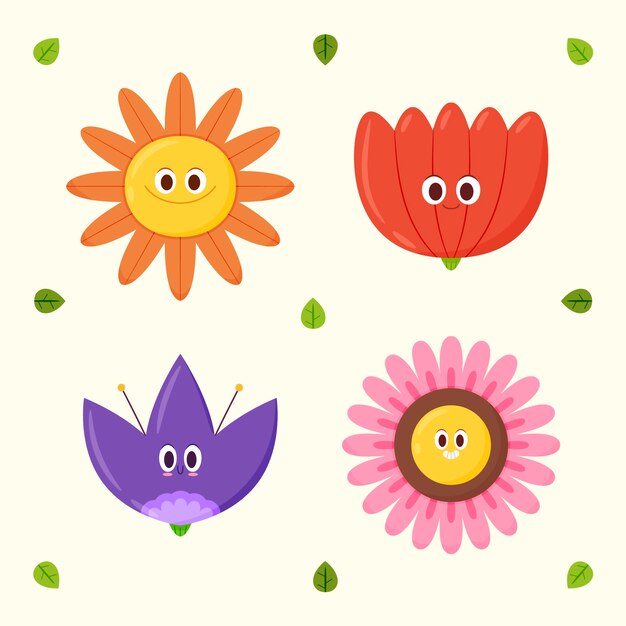 Vector hand drawn flat design smiley face flower