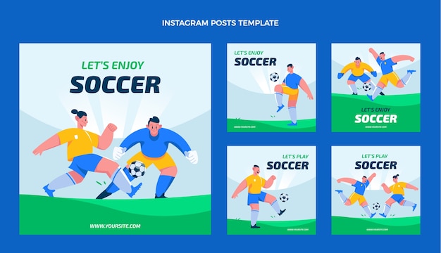 Vector hand drawn flat design soccer instagram post