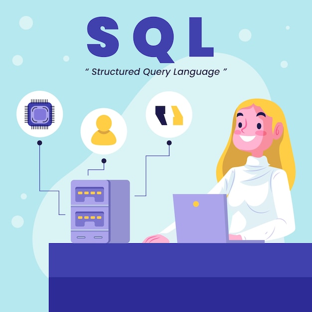 Illustrazione di sql design piatto disegnato a mano