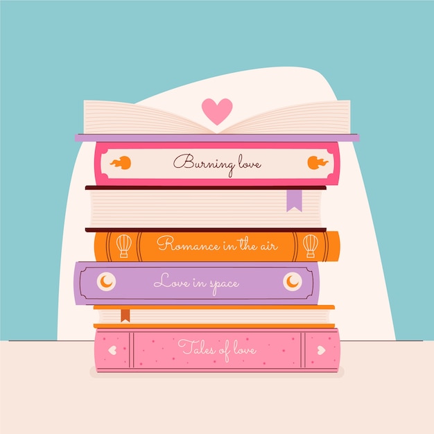 Hand drawn flat design stack of books illustration