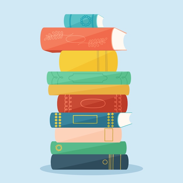 Vector hand drawn flat design stack of books