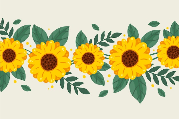 Hand drawn flat design sunflower border