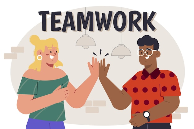 Hand drawn flat design teamwork concept