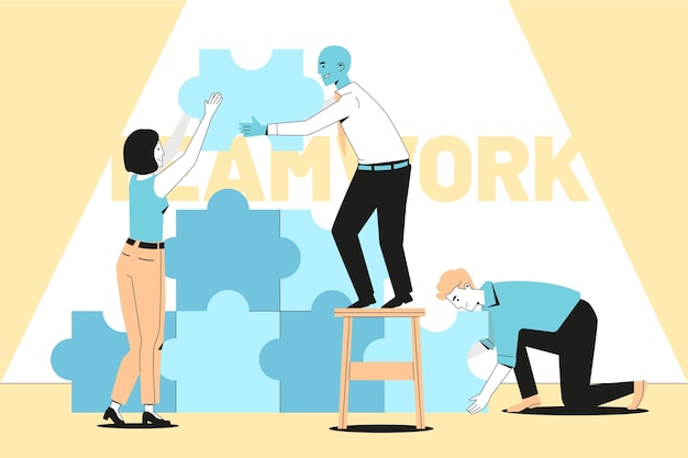 Vector hand drawn flat design teamwork concept