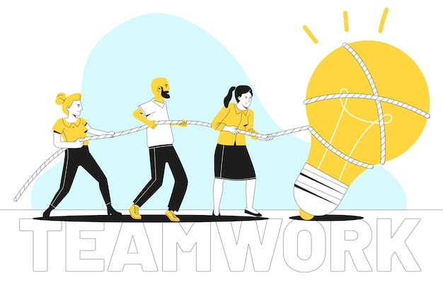 Vector hand drawn flat design teamwork concept