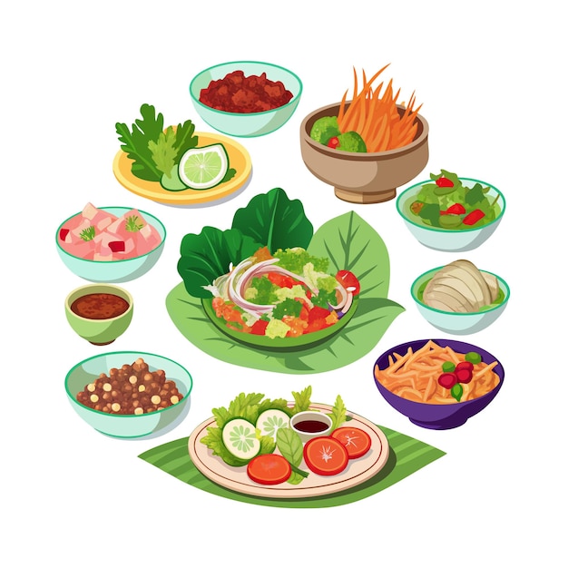 手描きのフラットデザインのタイ料理イラスト