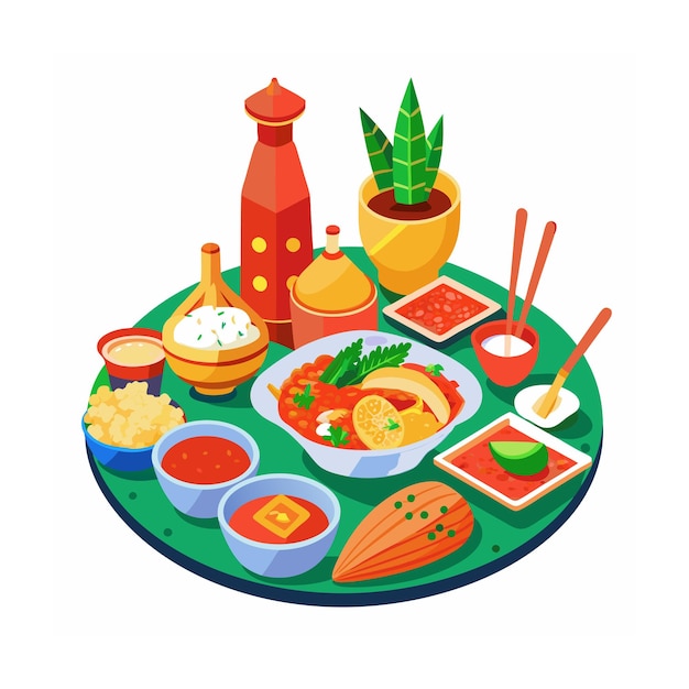 手描きのフラットデザインのタイ料理イラスト