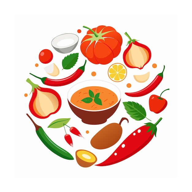 hand drawn flat design thai food illustration