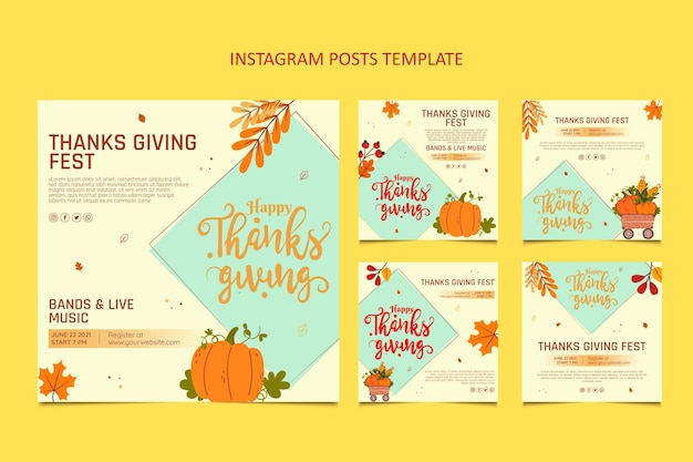 Hand drawn flat design thanksgiving ig post