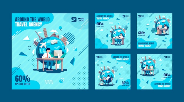 Vector hand drawn flat design travel agency template