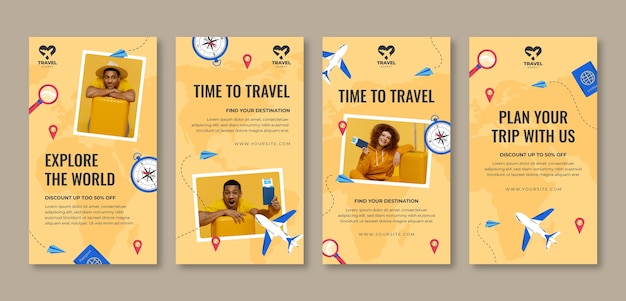 Vector hand drawn flat design travel agency template