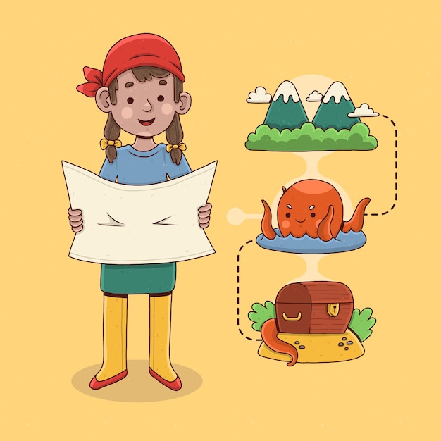 Hand drawn flat design treasure hunt illustration