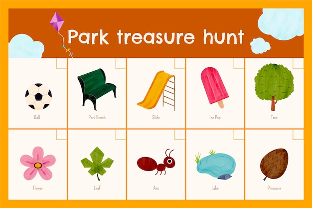 Vector hand drawn flat design treasure hunt