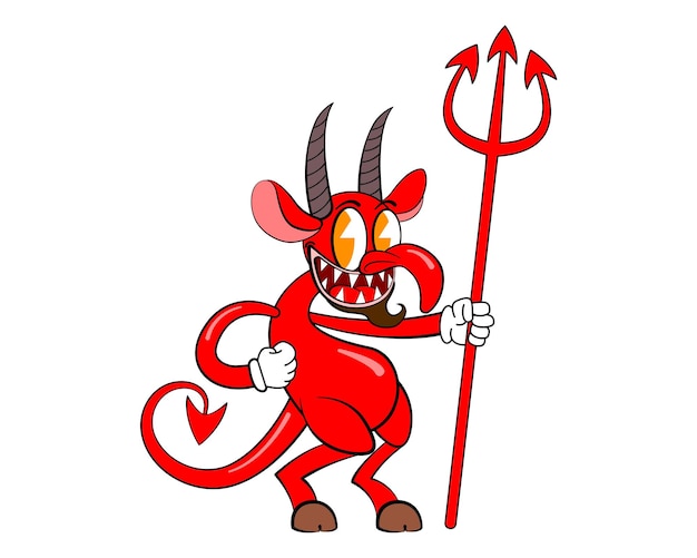 Hand drawn flat design trendy cartoon devil isolated on white background