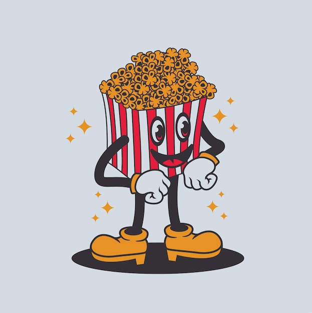 Pop corn alla moda del fumetto disegnato a mano design piatto