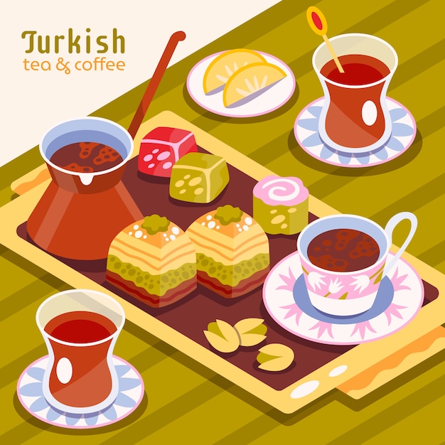 Vector hand drawn flat design turkish food illustration