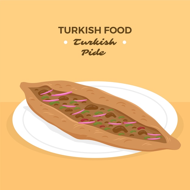 手描きのフラットなデザインのトルコ料理
