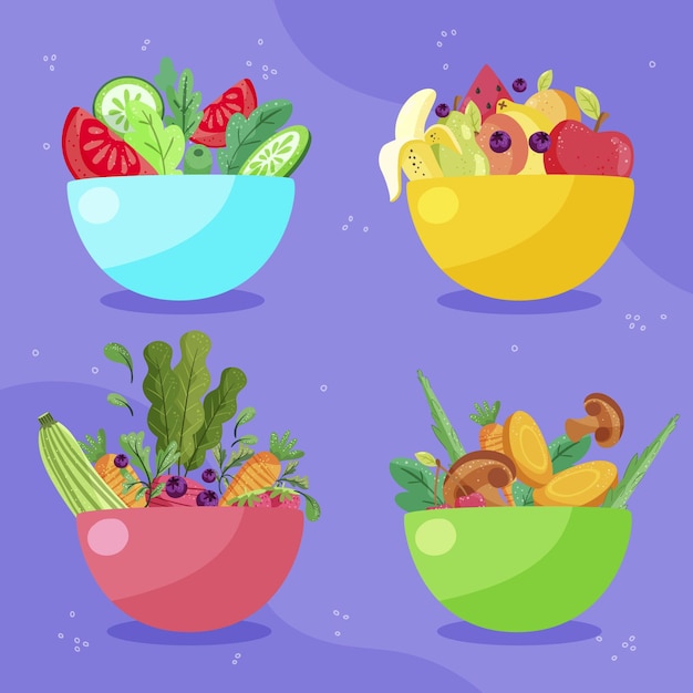 Vector hand drawn flat design vegetarian food collection