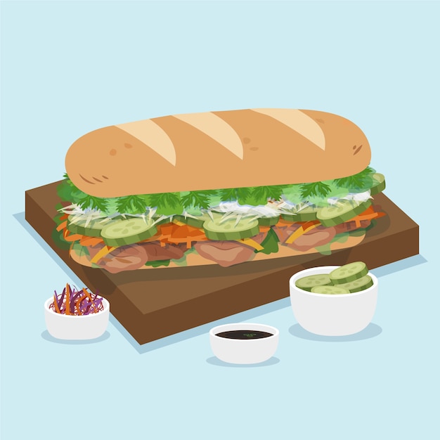 Vector hand drawn flat design vietnamese food illustration