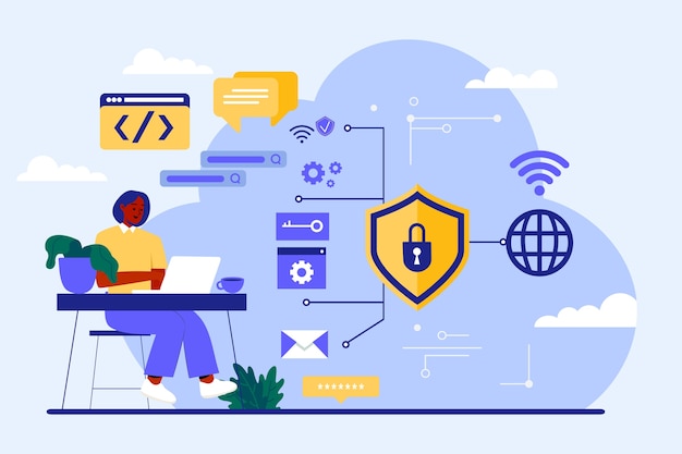 Illustrazione di vpn design piatto disegnato a mano