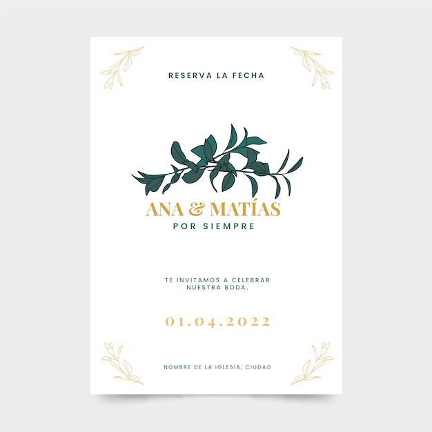 Vector hand drawn flat design wedding invitations in spanish