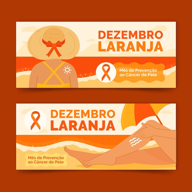 Hand drawn flat dezembro laranja banners set