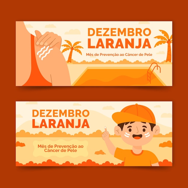 Set di banner laranja piatto dezembro disegnato a mano