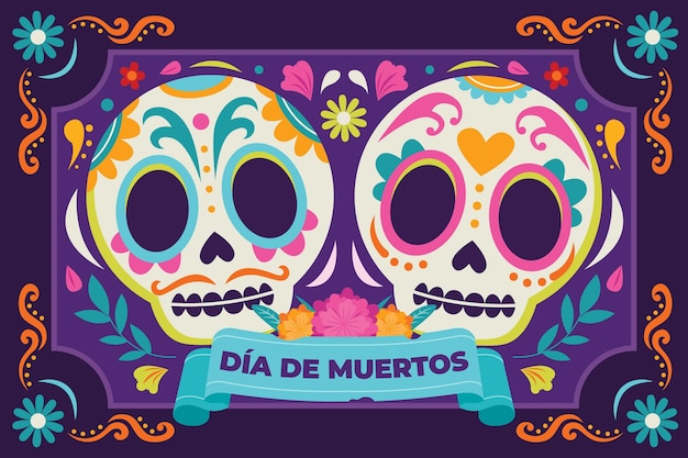 Hand drawn flat dia de muertos background