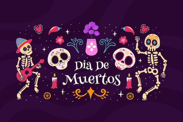 Hand drawn flat dia de muertos background