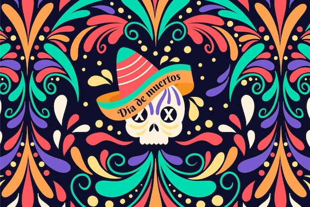 Vector hand drawn flat dia de muertos background