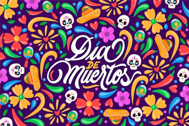 손으로 그린 평면 dia de muertos 배경