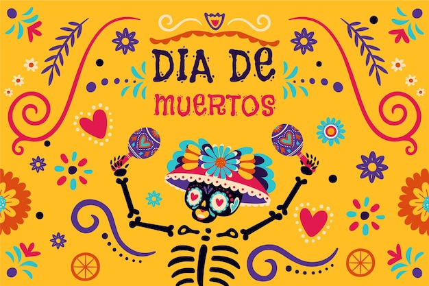 Вектор Ручной обращается плоский фон dia de muertos