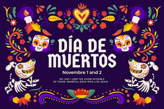 Vettore fondo piatto dia de muertos disegnato a mano