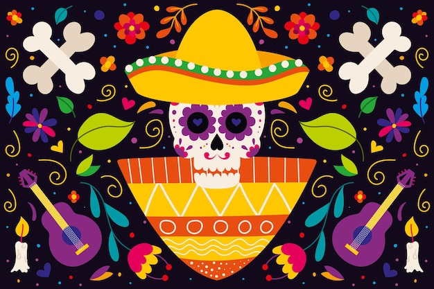 Fondo piatto dia de muertos disegnato a mano