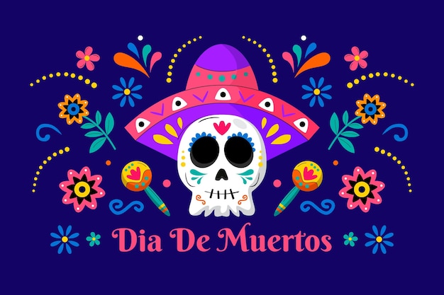 벡터 손으로 그린 평면 dia de muertos 배경