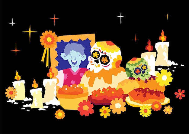 Vector hand drawn flat dia de muertos background