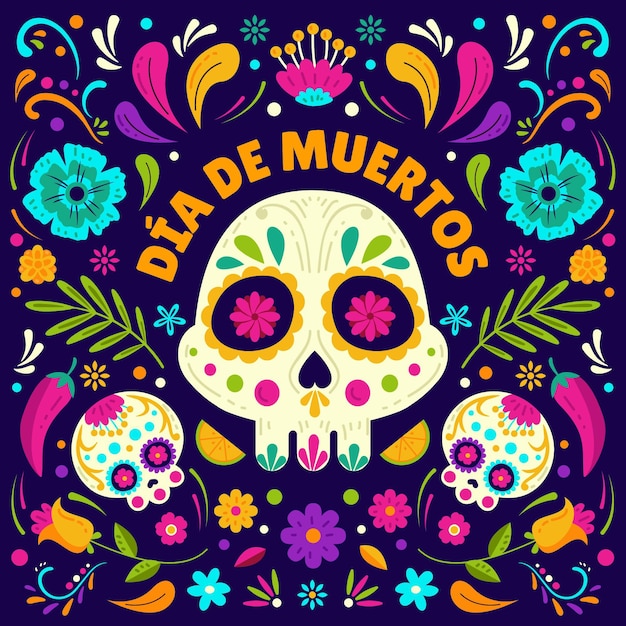 Vector hand drawn flat dia de muertos illustration