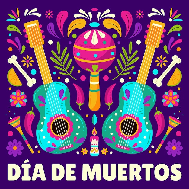 Vector hand drawn flat dia de muertos illustration