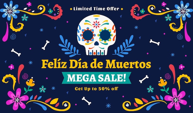 Hand drawn flat dia de muertos sale background