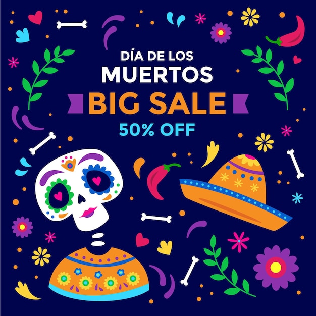 Hand drawn flat dia de muertos sale illustration