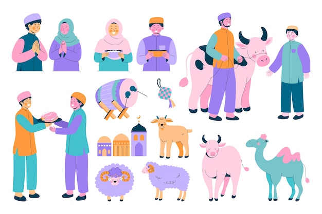 hand drawn flat eid-al-adha element set